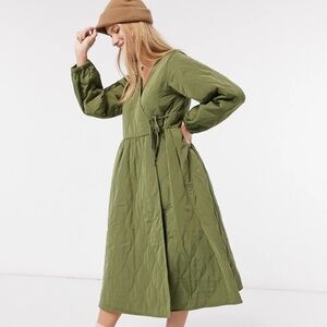 Y.a.s. Quilted Wrap Tiered Dress In Khaki-green
